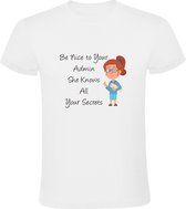 Soyez gentille avec votre Admin, elle connait tous vos secrets T-shirt femme | Administration | Comptabilité | comptable | Comptable | Comptabilité | Adjointe administrative | Chemise