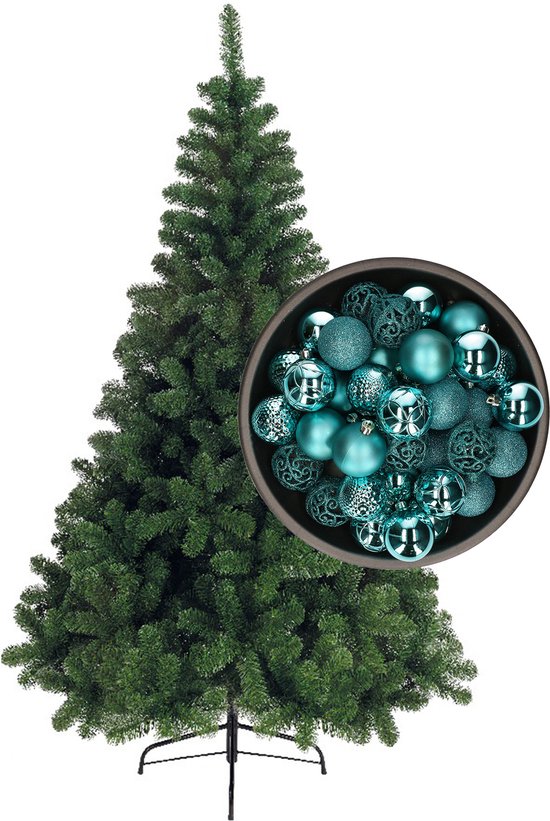Bellatio Decorations kerstboom H120 cm - met kerstballen turquoise blauw |  bol.com