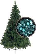 Bellatio Decorations kerstboom H120 cm - met kerstballen turquoise blauw