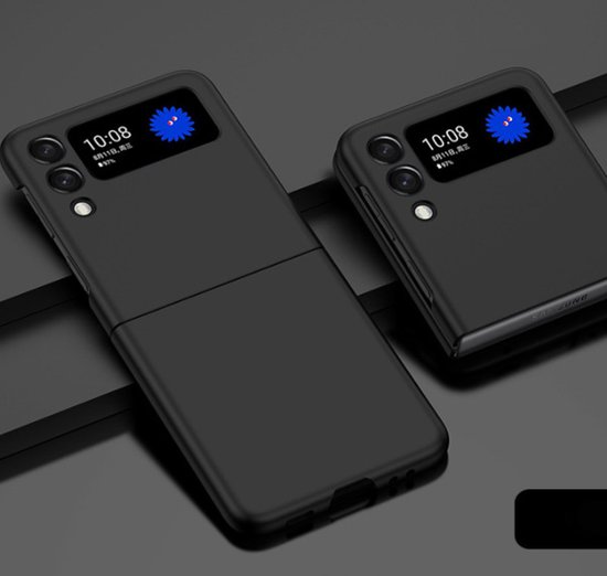 Twee zwarte opklapbare telefoonhoesjes met de klok op het display.