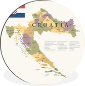 WallCircle - Wandcirkel - Muurcirkel - Kaart van Kroatië met de belangrijke steden en gebieden - Aluminium - Dibond - ⌀ 60 cm - Binnen en Buiten