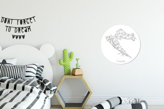 Carte de la Croatie composée de lignes en noir et blanc Cercle mural aluminium - ⌀ 30 cm - peinture ronde - impression photo sur aluminium / dibond / cercle mural / cercle vivant / cercle de jardin (décoration murale)