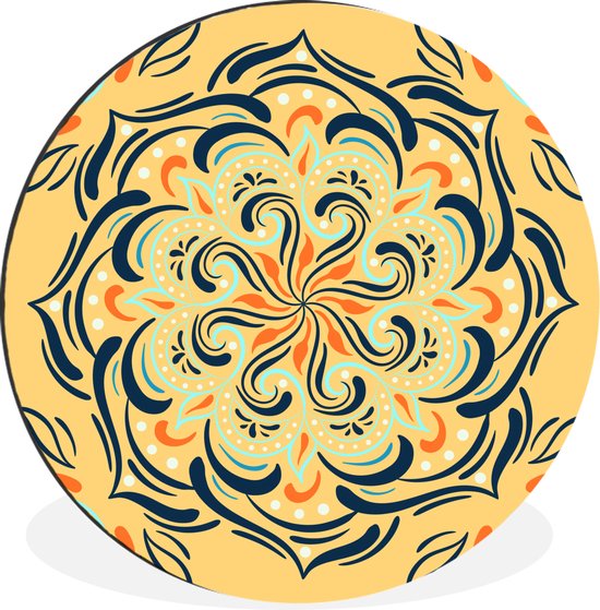 WallCircle - Cercle Mural - Cercle Mural - Bloem - Feuilles - Jaune - Motifs - Aluminium - Dibond - 90x90 cm - Intérieur et Extérieur