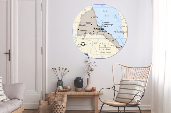 Illustration Erythrée avec une boussole Cercle mural aluminium ⌀ 120 cm - impression photo sur cercle mural / cercle vivant / cercle jardin (décoration murale) XXL / Groot format!