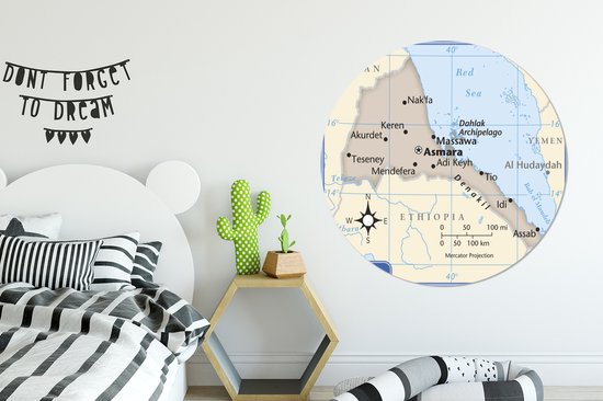 Illustration Erythrée avec une boussole Cercle mural aluminium ⌀ 120 cm - impression photo sur cercle mural / cercle vivant / cercle jardin (décoration murale) XXL / Groot format!