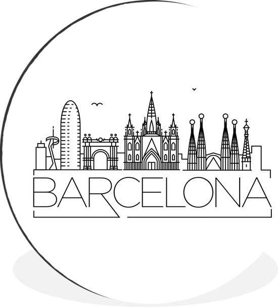 WallCircle - Wandcirkel - Muurcirkel - Skyline "Barcelona" wit - Aluminium - Dibond - ⌀ 60 cm - Binnen en Buiten