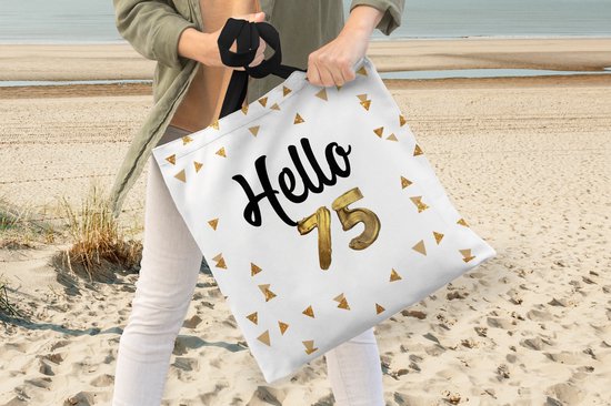MuchoWow® Sac bandoulière - Sac de plage - Big Shopper - Sac shopping - Fête - 75 ans - Or - 45x45 cm - Sac en coton
