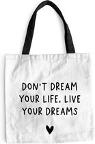 MuchoWow® Sac bandoulière - Sac de plage - Big Shopper - Sac shopping - Citation anglaise "Don't dream your life, live your dream" avec un coeur sur fond blanc - 45x45 cm - Sac en coton