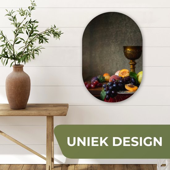 Ovale mural - Ovale mural - Décoration murale en plastique - Tableau ovale - Rustique - Table - Fruit - Nature morte - Coupe - 40x60 cm - Forme miroir ovale sur plastique