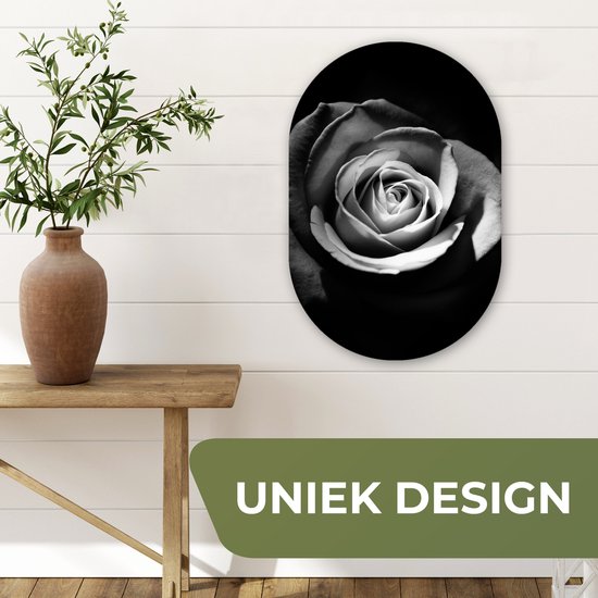 Ovale Mural - Ovale Mural - Décoration murale Murale Plastique - Peinture Ovale - Fleurs - Zwart - Rose - Wit - Botanique - 40x60 cm - Forme miroir ovale sur plastique