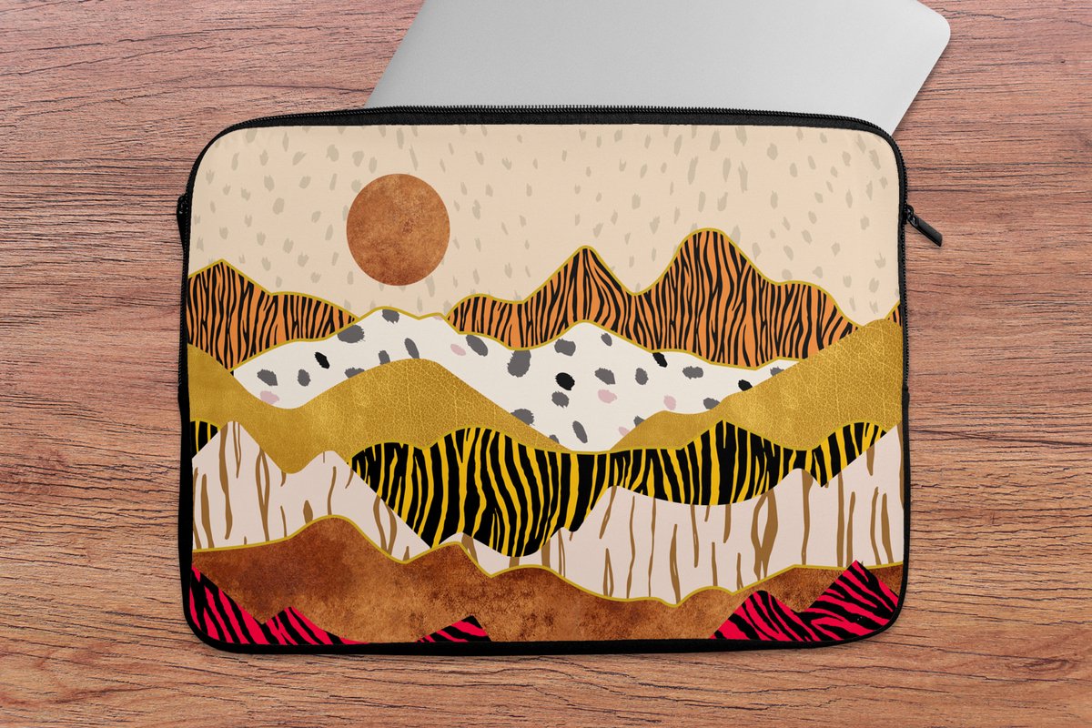 Laptophoes 13 inch - Tijgerprint - Pastel - Goud - Print - Tijger - Abstract - Laptop sleeve - Binnenmaat 32x22,5 cm