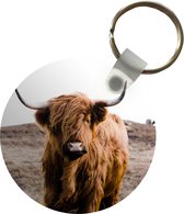 Sleutelhanger - Schotse hooglander - Landschap - Koe - Bruin - Dieren - Natuur - Plastic - Rond - Uitdeelcadeautjes