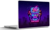 Laptop sticker - 15.6 inch - Gaming - Neon - Play - Blauw - Nacht - Controller - 36x27,5cm - Laptopstickers - Laptop skin - Cover