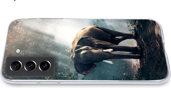 Coque Samsung Galaxy S21 FE - Éléphant - Animaux - Lumière - Forêt - Nature - Animaux sauvages - Coque de téléphone en Siliconen