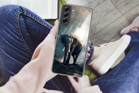 Coque Samsung Galaxy S21 FE - Éléphant - Animaux - Lumière - Forêt - Nature - Animaux sauvages - Coque de téléphone en Siliconen