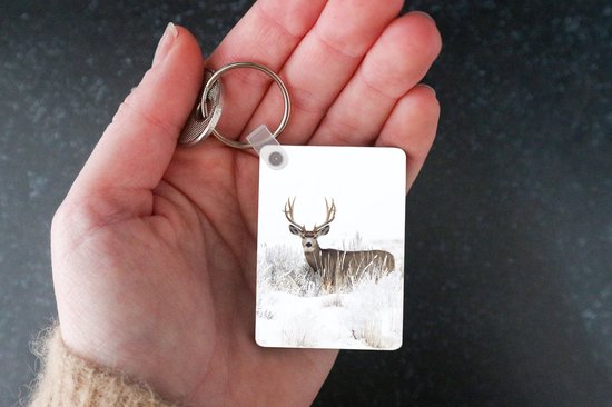 Porte-clés - Cerf - Hiver - Neige - Animaux - Saisons - Wit - Cadeaux à distribuer - Plastique