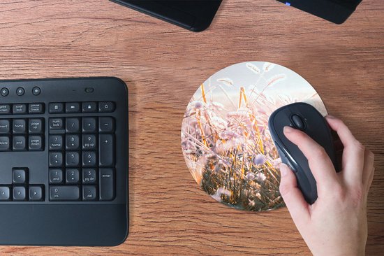 Muismat rond 20x20 cm - Mousepad Gras - Zon - Winter - Sneeuw - Ronde muismatten