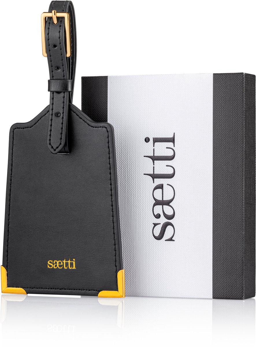 Bol.com Saetti Bagagelabel Kofferlabel - Luxe Luggage Tag - Zwart - Echt Leer aanbieding