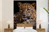 Behang - Fotobehang Wilde dieren - Panter - Portret - Zwart - Dieren - Breedte 155 cm x hoogte 240 cm