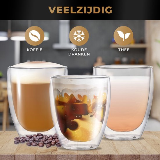 aangrenzend slagader Amuseren Dubbelwandige Glazen – Koffieglazen - Theeglazen – 350ML – 6 Stuks – Cappuccino  Glazen... | bol.com