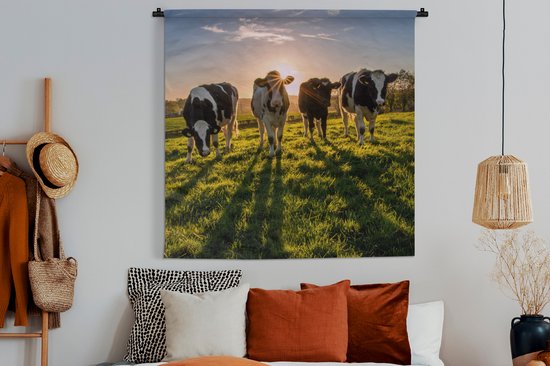 Tapisserie - Tapisserie - Vaches - Soleil - Herbe - Animaux - Ferme - 150x150 cm - Tapisserie