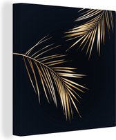 Canvas Schilderij Bladeren - Planten - Goud - Zwart - Luxe - 20x20 cm - Wanddecoratie