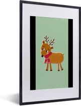 Fotolijst incl. Poster - Rendier - Kerstmis - Winter - Kerst - Groen - 40x60 cm - Posterlijst - Kerstmis Decoratie - Kerstversiering - Kerstdecoratie Woonkamer