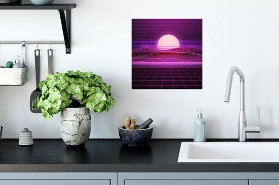 Affiche de Jeu - Gaming - Néon - Rétro - Violet - Soleil - Jeux - 30x30 cm