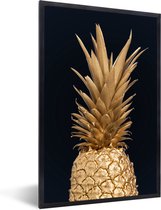 Fotolijst incl. Poster - Ananas - Goud - Verf - Zwart - Fruit - Luxe - 60x90 cm - Posterlijst - Kerstversiering - Kerstdecoratie voor binnen - Kerstmis