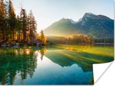Poster Lac - Forêt - Montagnes - Nature - Soleil - Paysage - 40x30 cm - Décorations de Noël - Décoration de Noël pour intérieur - Noël