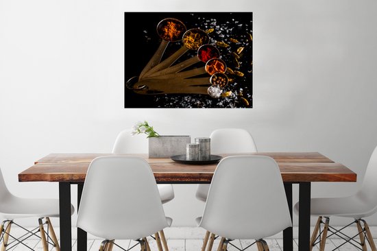 Affiche Herbes - Cuillères - Sel - Épices - Zwart - 80x60 cm