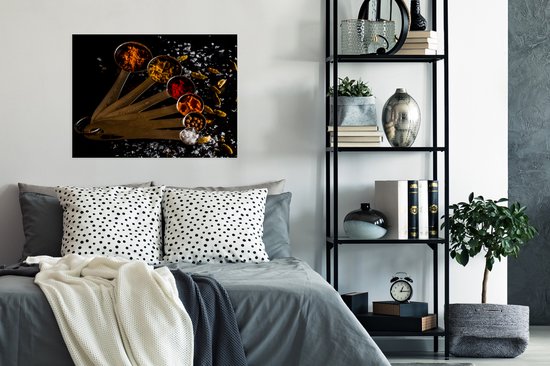 Affiche Herbes - Cuillères - Sel - Épices - Zwart - 80x60 cm