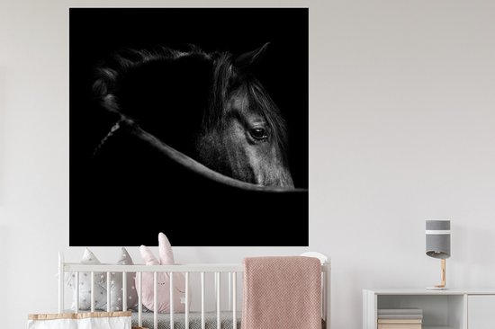 Stickers muraux - Sticker Feuille - Paarden - Portrait - Zwart - Animaux - 120x120 cm - Feuille Adhésive - Stickers muraux Chambre Enfant - Papier Peint Auto Adhésif XXL