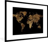 Fotolijst incl. Poster - Wereldkaart - Goud - Luxe - Aarde - Zwart - 80x60 cm - Posterlijst