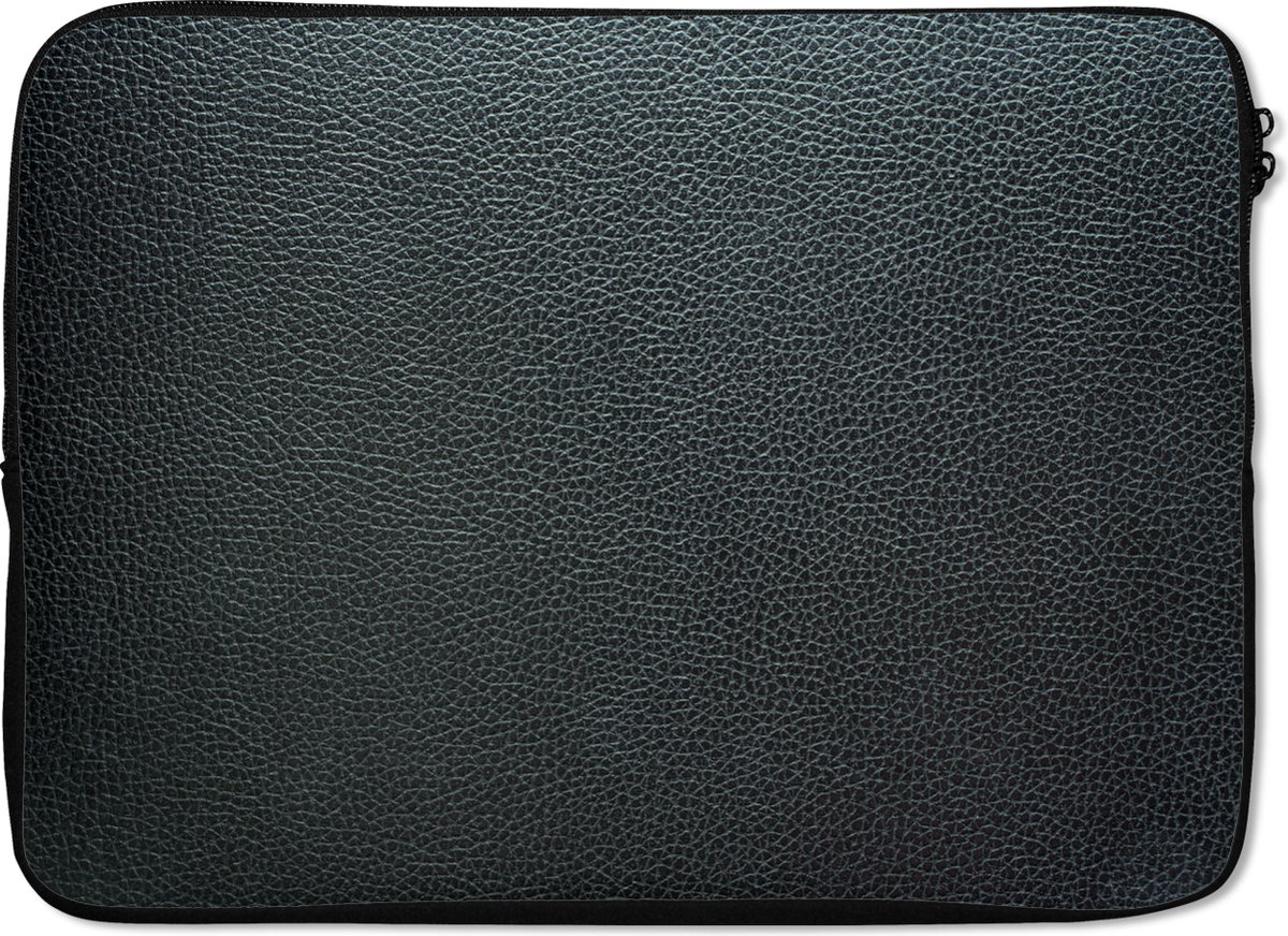 Laptophoes 14 inch - Leer - Structuur - Zwart - Groen - Licht - Laptop sleeve - Binnenmaat 33x23 cm - Zwarte achterkant - Back to school spullen - Schoolspullen jongens en meisjes middelbare school - Macbook air hoes - Chromebook sleeve