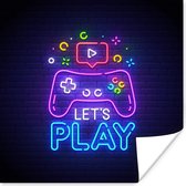 Game Poster - Gaming - Neon - Let's Play - Controller - Quotes - 50x50 cm