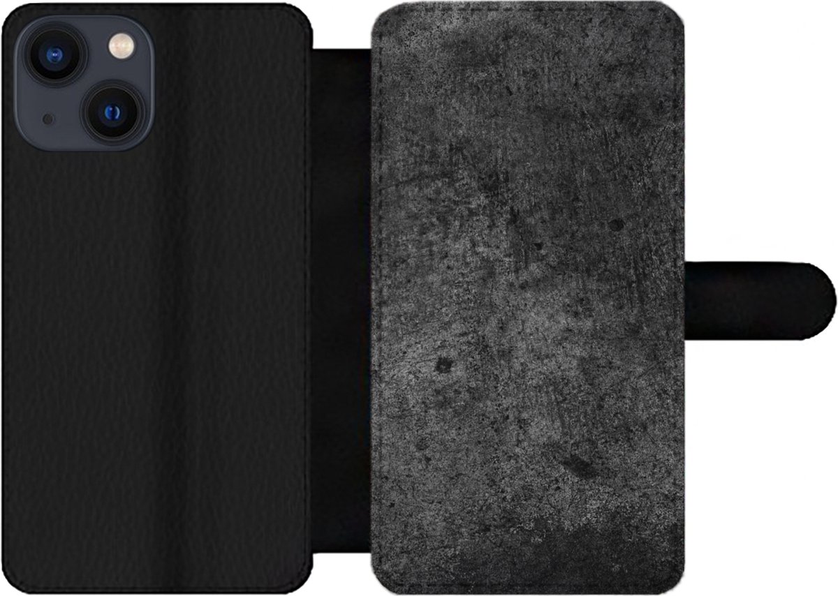 Telefoonhoesje Geschikt voor iPhone 13 Mini telefoonhoesje - Beton print - Structuur - Retro - Zwart - Grijs - Rustiek - Met vakjes - Wallet case met magneetsluiting