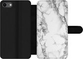 Bookcase iPhone SE 2020 telefoonhoesje - Marmer - Steen - Wit - Grijs - Zwart - Marmerlook - Met vakjes - Wallet case met magneetsluiting