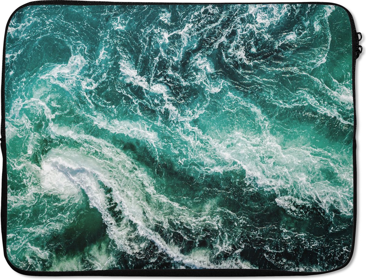 Laptophoes 15.6 inch - Oceaan - Water - Zee - Luxe - Groen - Turquoise - Laptop sleeve - Binnenmaat 37x26 cm - Zwarte achterkant