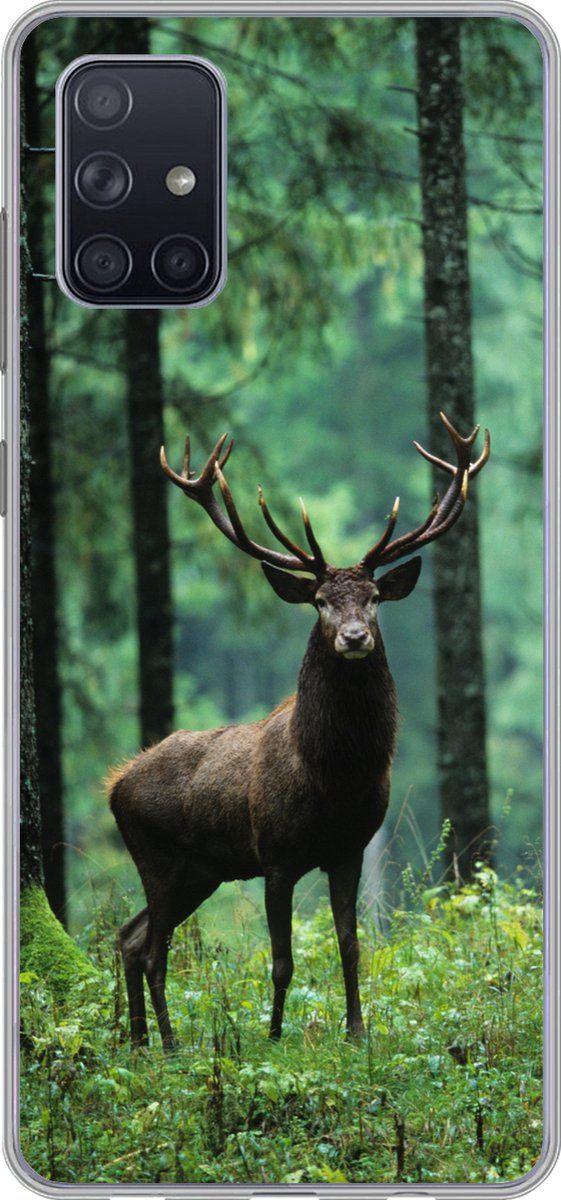Telefoonhoesje Geschikt voor Samsung Galaxy A51 hoesje - Hert - Bos - Bomen - Dieren - Natuur - Siliconen Telefoonhoesje Telefoonhoesje