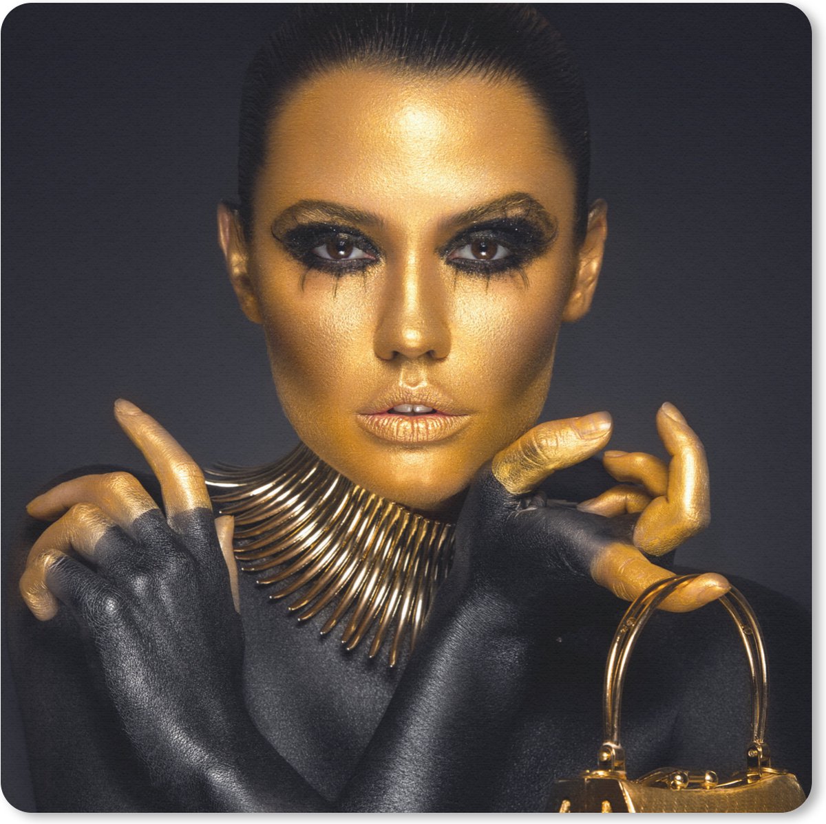 Muismat 20x20 cm - Mousepad Make up - Tas - Goud - Luxe - Vrouw - Muismatten