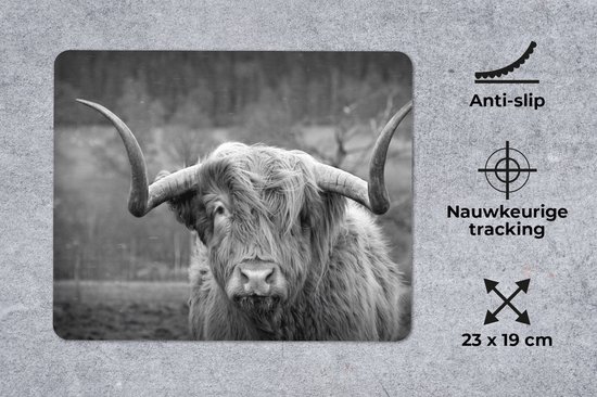 Muismat 23x19 cm - Mousepad Schotse Hooglander - Koeienkop - Landschap - Natuur - Koe - Muismatten