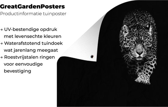 Décoration murale Animaux - Zwart - Léopard - Wit - Sauvage - 180x120 cm - Poster jardin - Toile jardin - Poster extérieur