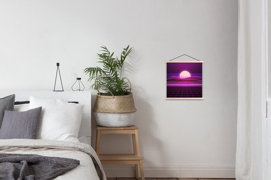 Porte-affiche avec affiche - Affiche scolaire - Gaming - Neon - Retro - Purple - Sun - Jeux - 40x40 cm - lattes vierges