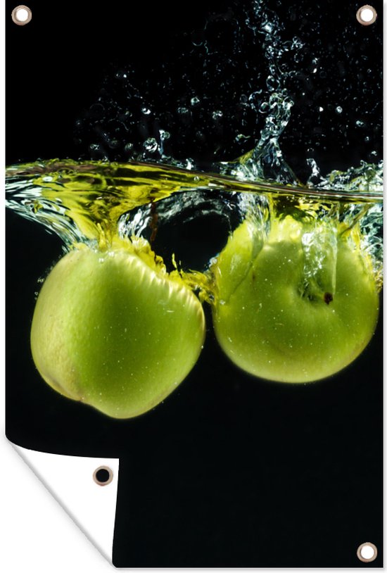 Muurdecoratie Appels - Fruit - Water - Zwart - Groen - 120x180 cm - Tuinposter - Tuindoek - Buitenposter