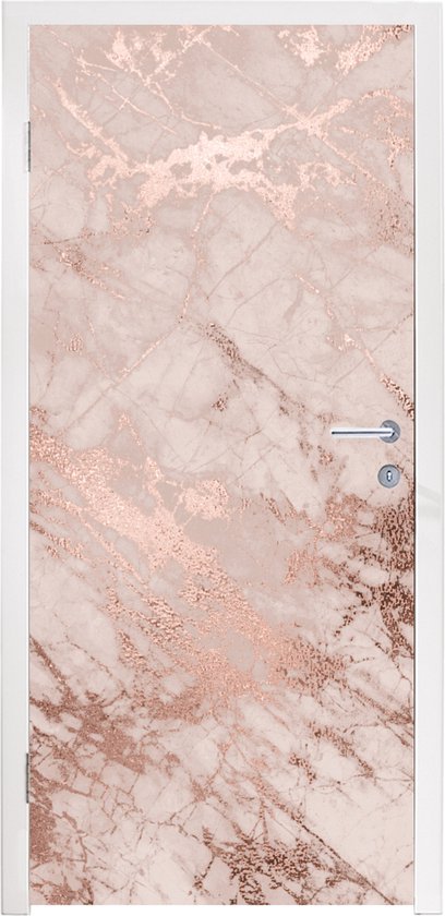 Deurposter 80x205 cm - Deursticker Marmer - Roze - Luxe - Marmerlook - Glitter - Design - Meubelfolie zelfklevend - Deurfolie woonkamer - Interieurfolie fotobehang - Deur plakfolie - Deurstickers - Deurbehang sticker - Kamer decoratie