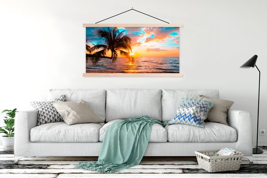 Porte-affiche avec affiche - Affiche scolaire - Palmier - Coucher de soleil - Horizon - Plage - Mer - Tropical - 150x75 cm - Lattes transparentes
