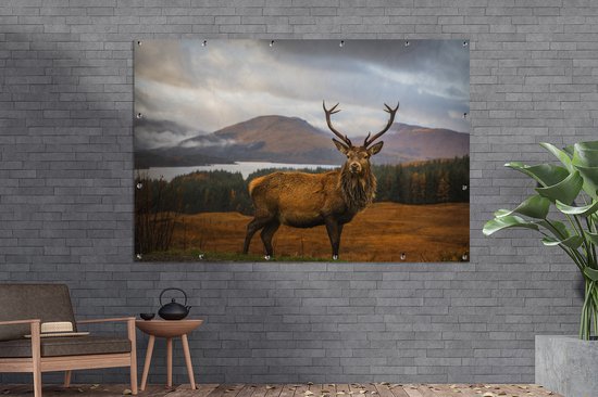 Décoration murale Cerf - Berg - Water - Paysage - Animaux - Arbres - 180x120 cm - Poster jardin - Toile jardin - Poster extérieur
