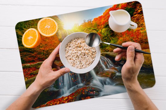 Set de table - Napperons en plastique - Cascade - Nature - Automne - Rouge - Water - 45x30 cm - 6 pièces - Résistant à la chaleur - Antidérapant - Pad - Amovible