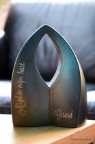 urn-keramiek-crematie-as urn verbondenheid-antraciet/brons/bruin-met uw gewenste naam en korte tekstregel-middels zilver of goud metallic sign-folie-antraciet,inhoud 3.80 liter-as bestemming van volwassen mens